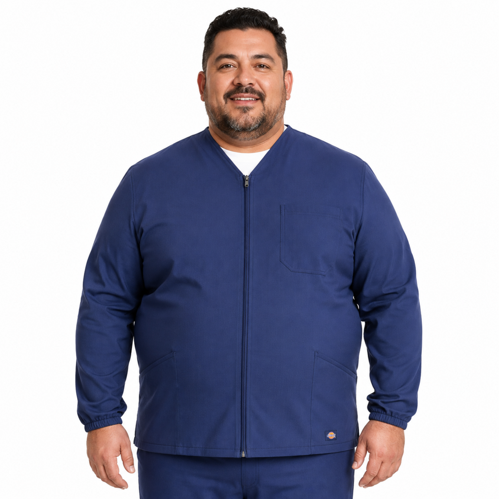 Dickies DK323 chamarra médica para hombre talla extra, vista frontal, color Azul Marino | color:azul-marino
