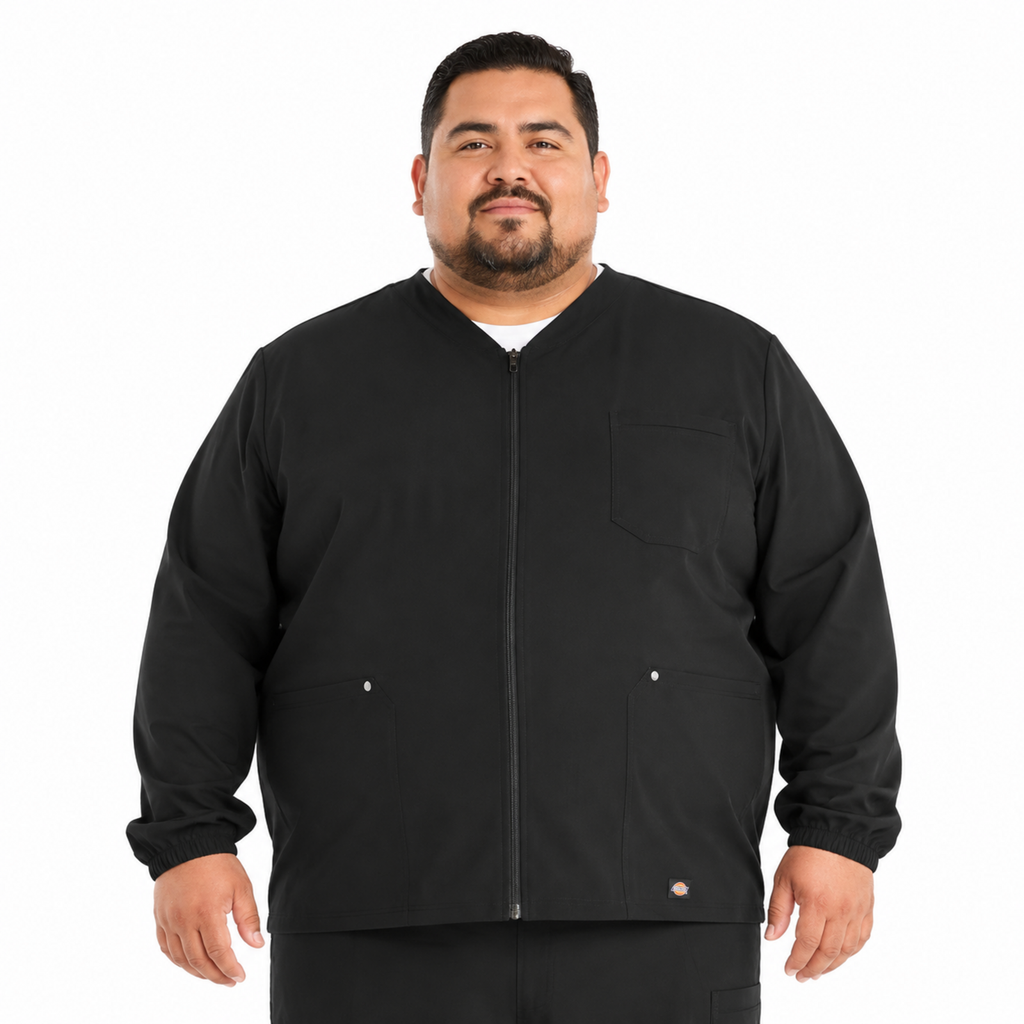 Dickies DK323 chamarra médica para hombre talla extra, vista frontal, color Negra