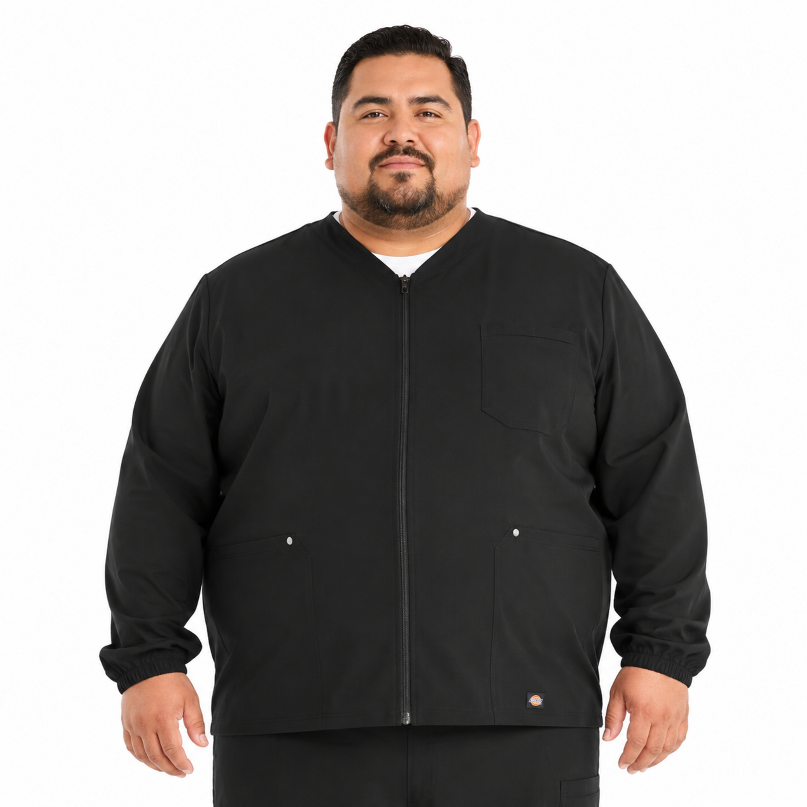 Dickies DK323 chamarra médica para hombre talla extra Negra, vista frontal | color:negra