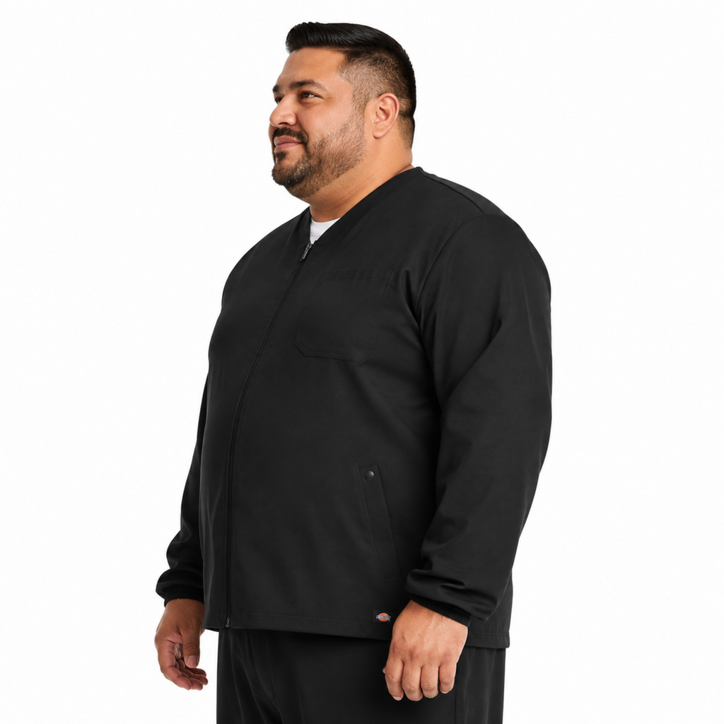 Dickies DK323 chamarra médica para hombre talla extra, vista lateral, color Negra