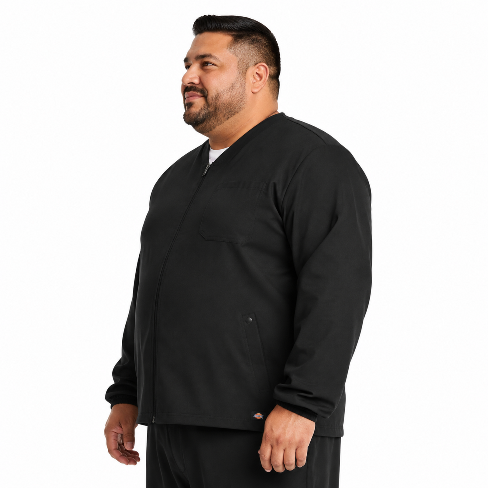 Dickies DK323 chamarra médica para hombre talla extra, vista lateral, color Negra | color:negra