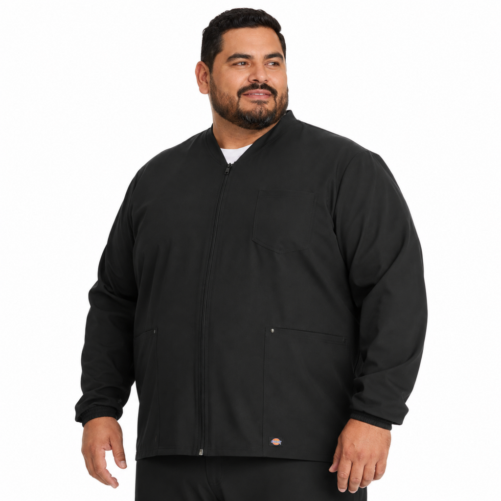Dickies DK323 chamarra médica para hombre talla extra Negra, vista tres cuartos