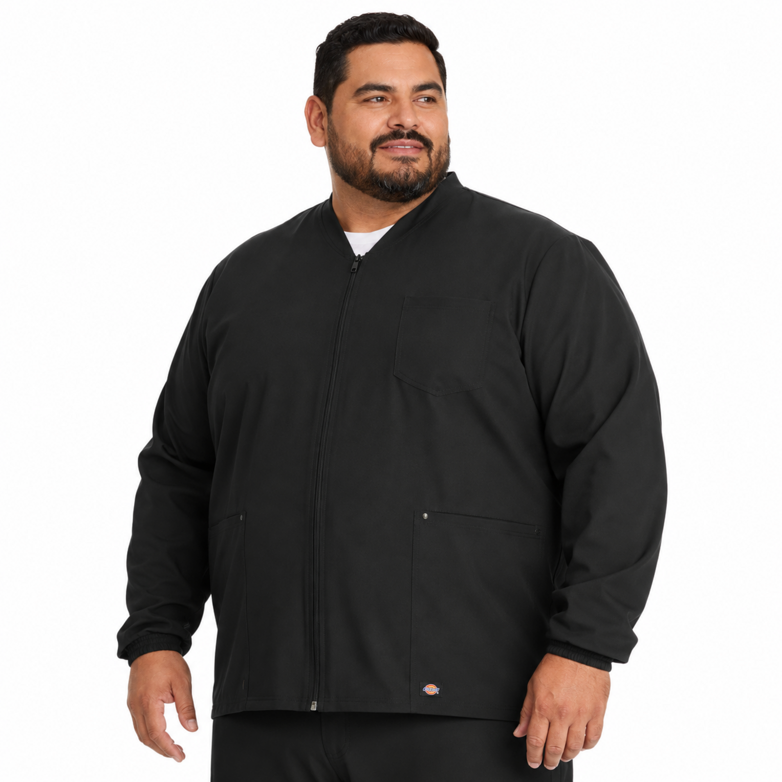 Dickies DK323 chamarra médica para hombre talla extra Negra, vista tres cuartos | color:negra