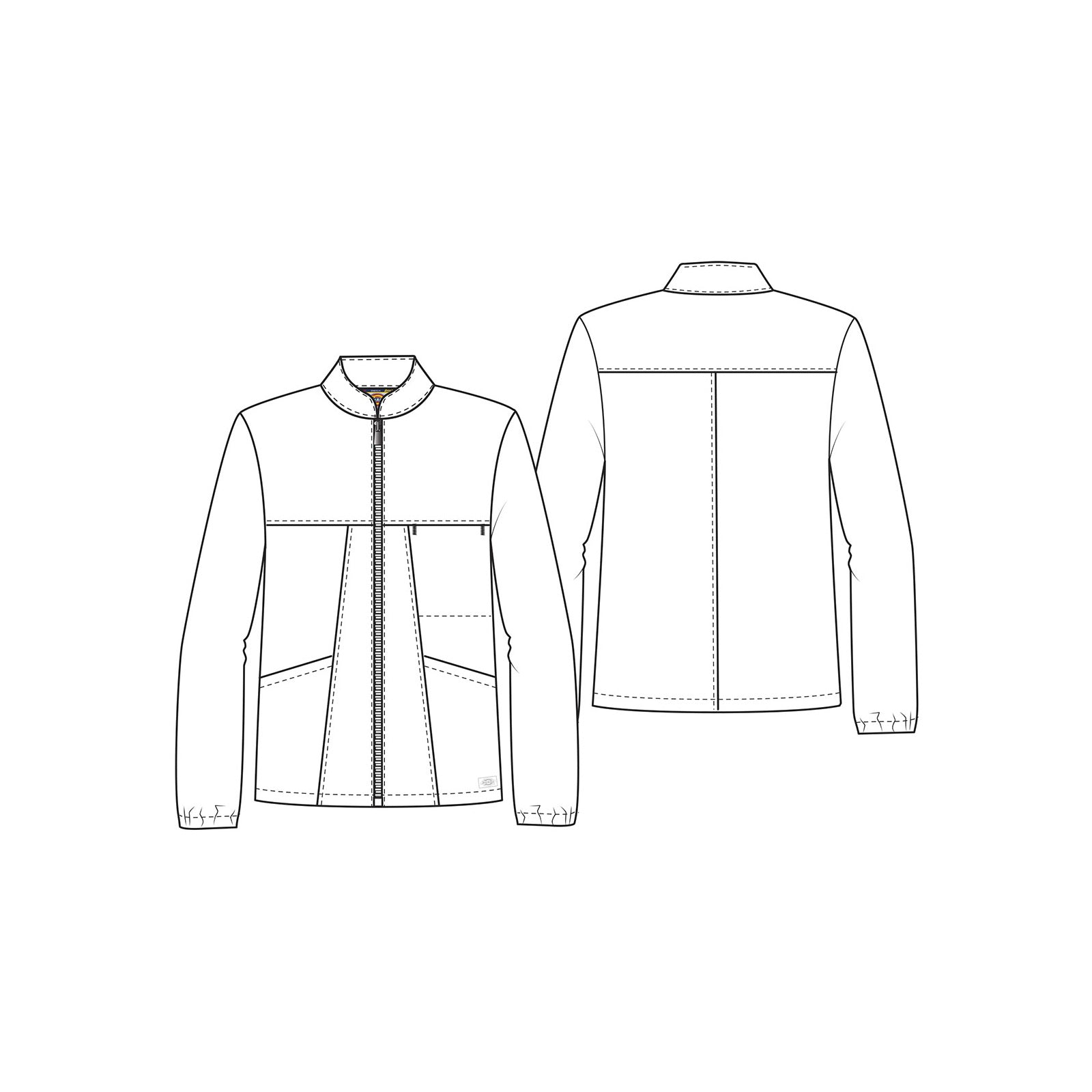 Chamarra médica Dickies DK342 para hombre, dibujo técnico frontal y posterior | color:todos