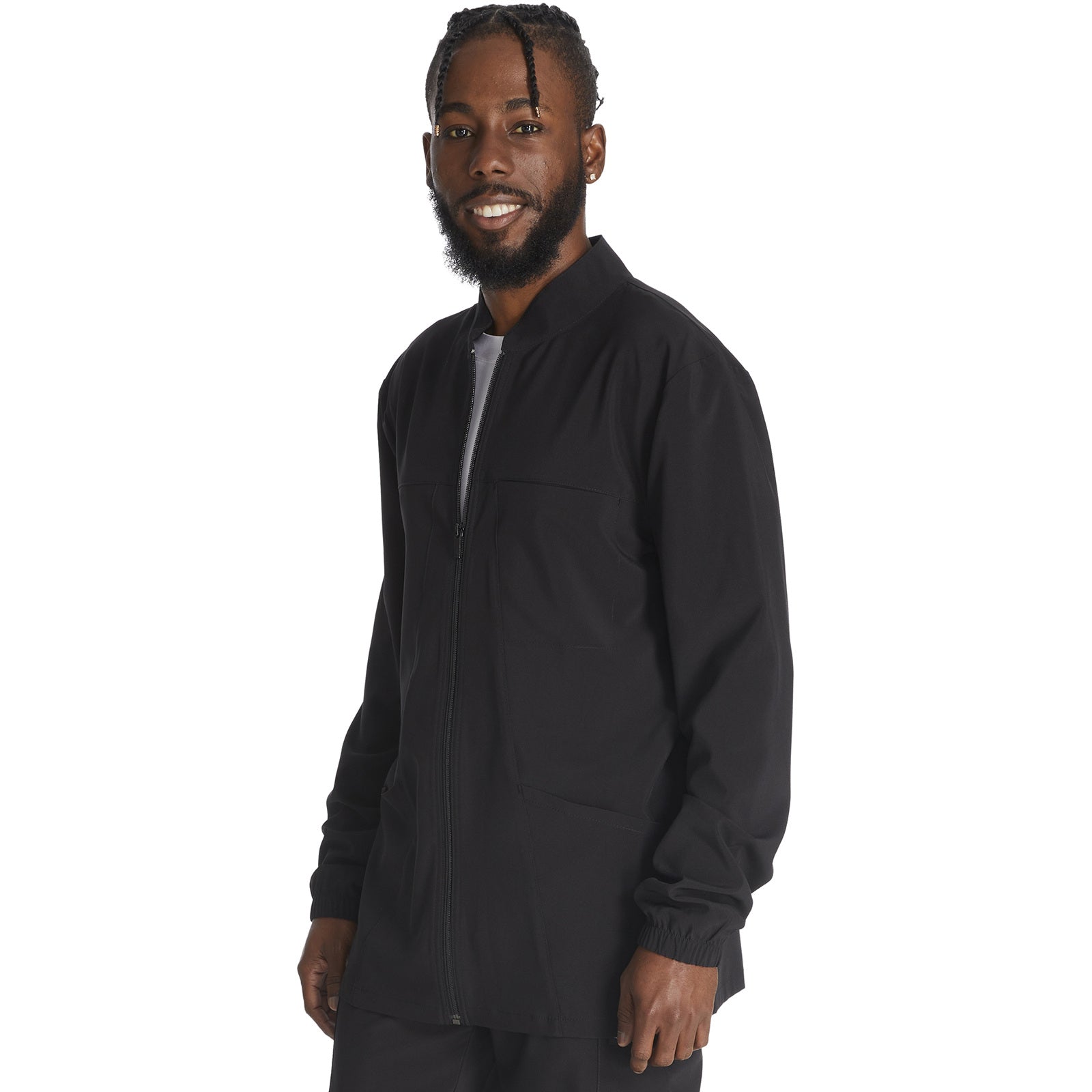 Chamarra médica Dickies DK342 para hombre Negra, vista tres cuartos | color:negra