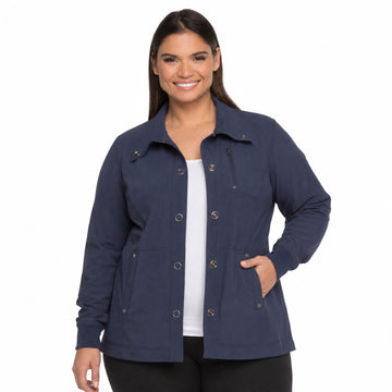 Dickies DK345 chamarra médica para mujer talla extra en Azul Marino, vista frontal | color:azul-marino