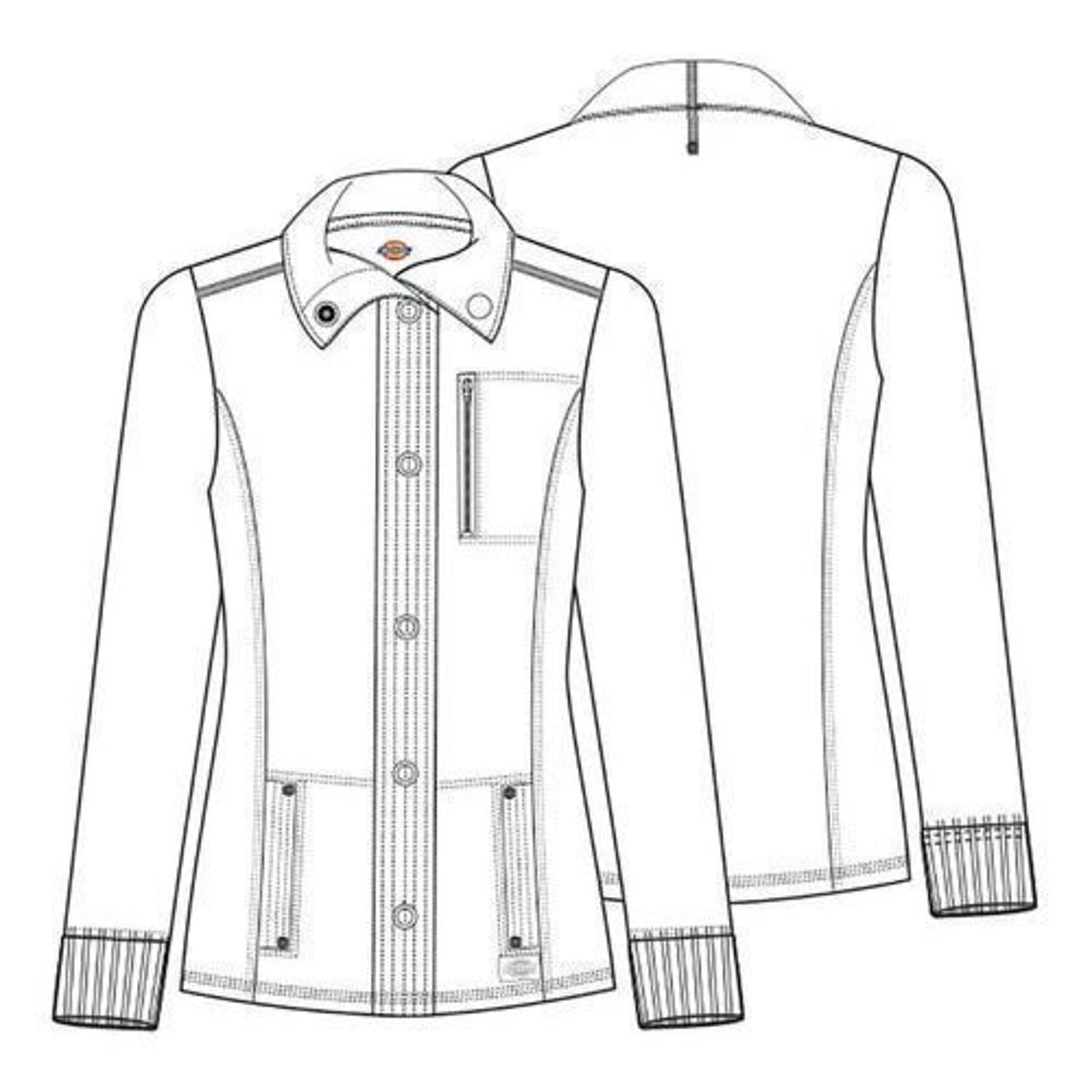 Dickies DK345 chamarra médica para mujer, dibujo técnico frontal y posterior | color:todos