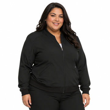 Chamarra médica Dickies DK365 para mujer talla extra Negra, vista frontal | color:negra