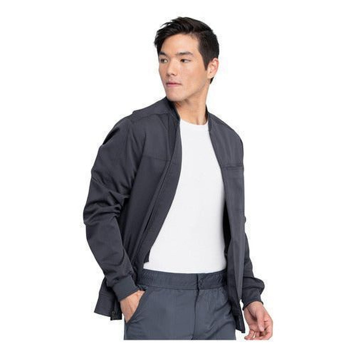 Chamarra médica Dickies DK370 para hombre gris Oxford, vista tres cuartos | color:gris-oxford