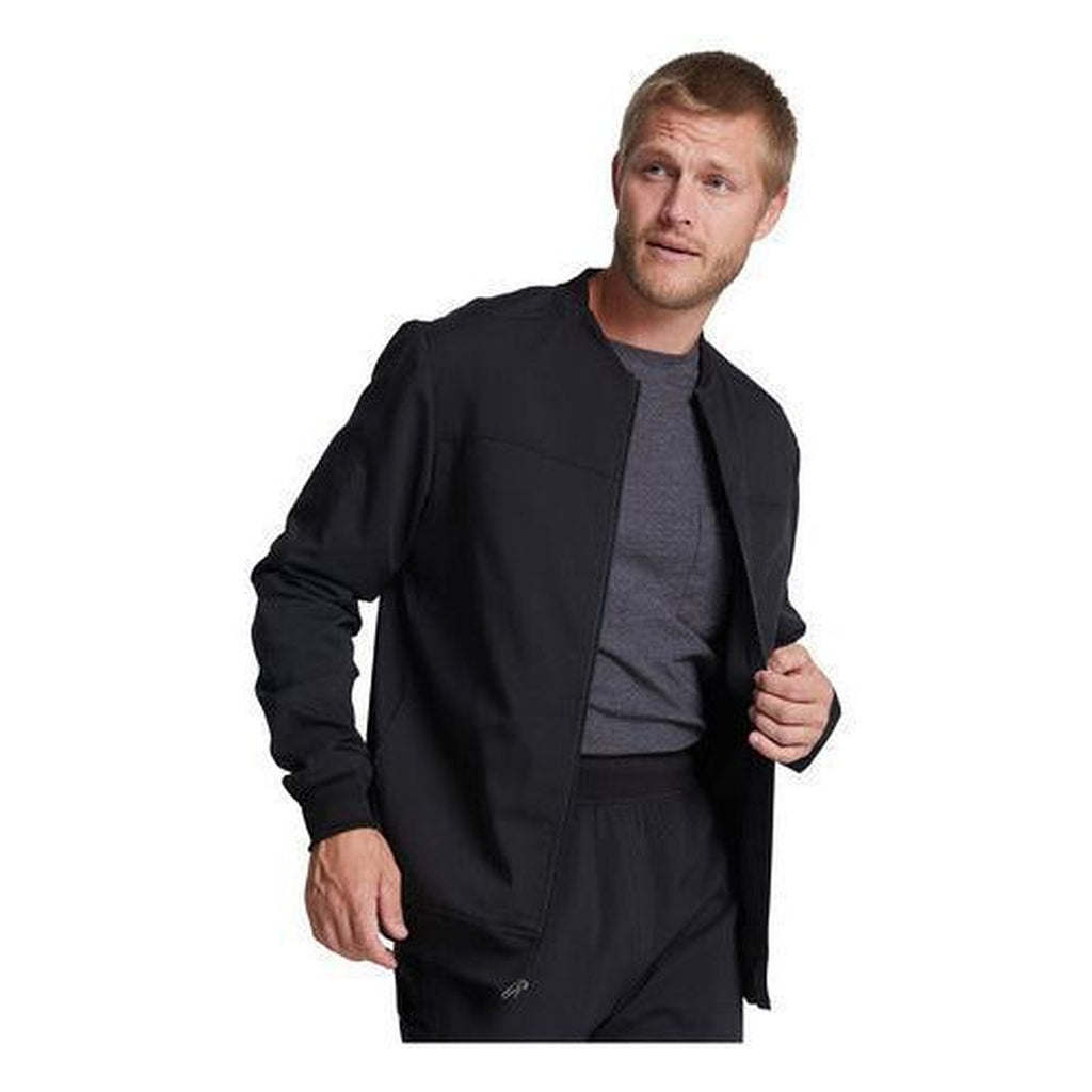 Chamarra médica Dickies DK370 para hombre negra, vista de perfil