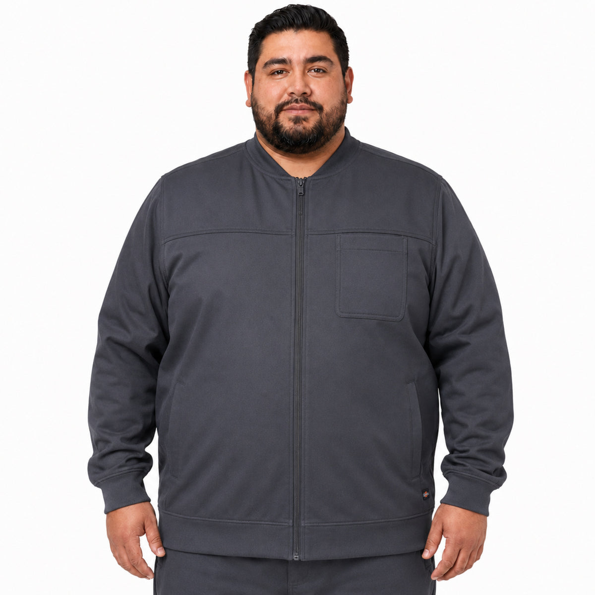 Chamarra médica Dickies DK370 para hombre talla extra gris Oxford, vista frontal | color:gris-oxford