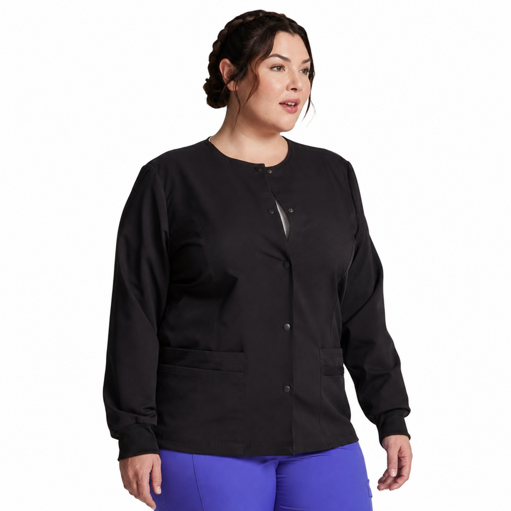 Chamarra médica Dickies DK380 para mujer Negra, vista tres cuartos