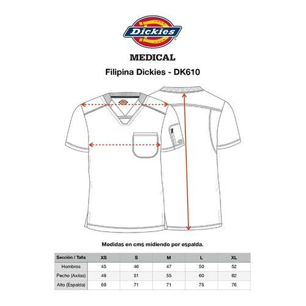 Filipina médica Dickies DK610 para hombre Galaxy Blue, guía de medidas | color:galaxy-blue