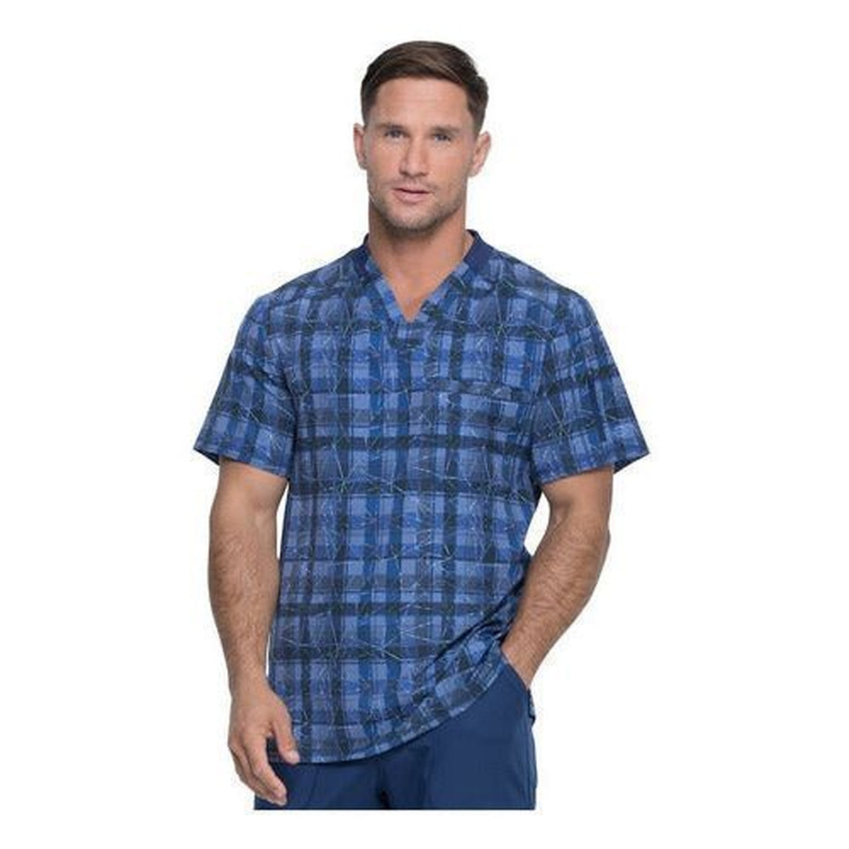 Filipina médica estampada Dickies DK611 para hombre Cuadros Azul Marino, vista frontal | color:cuadros-azul-marino