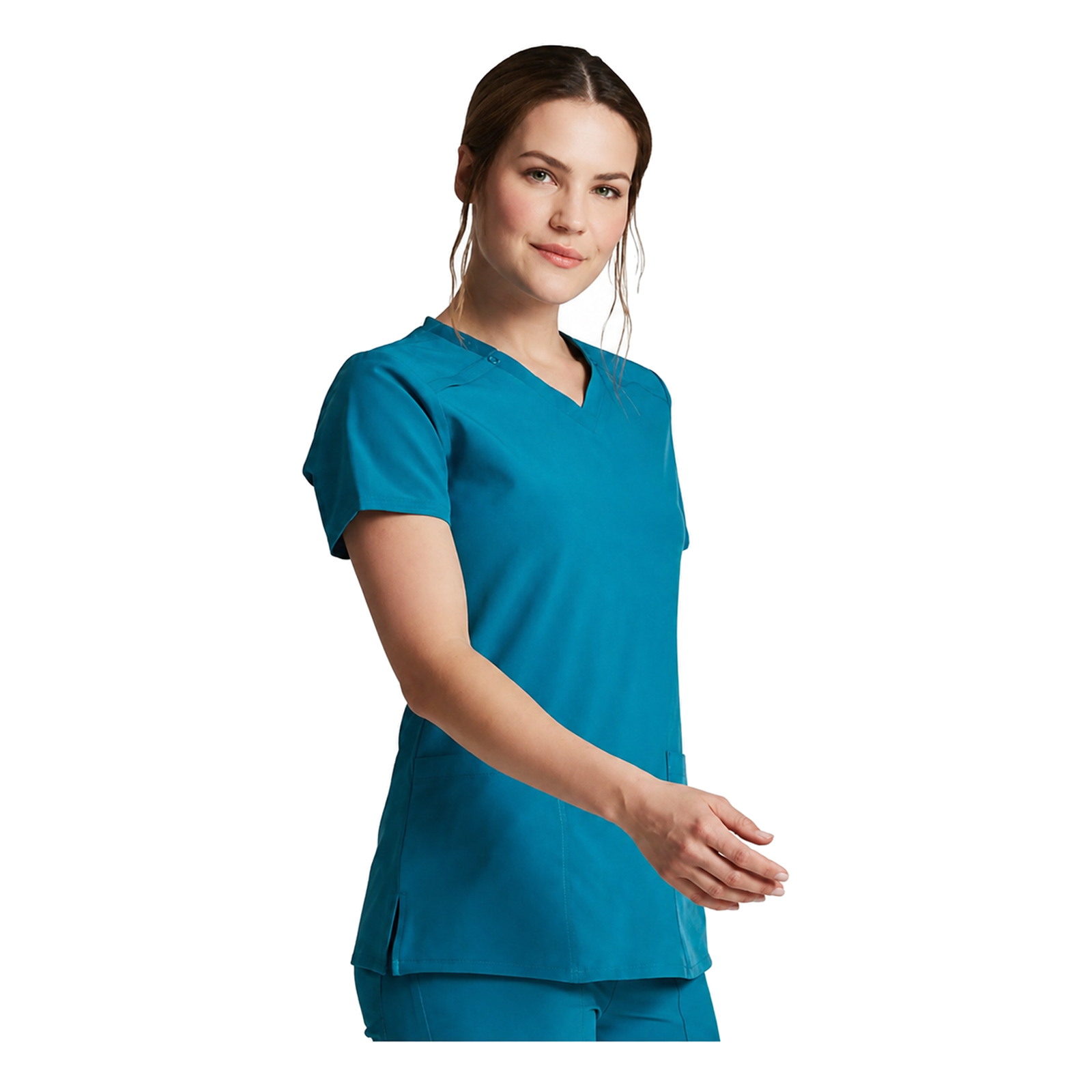 Filipina médica Dickies DK615 para mujer Marine Heather, vista tres cuartos | color:marine-heather