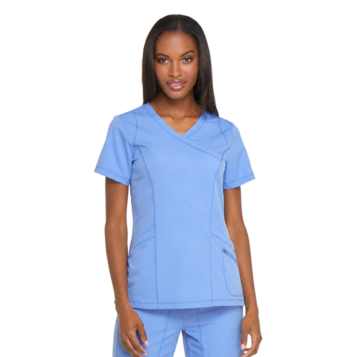 Dickies DK660 filipina quirúrgica Dynamix para mujer color Azul Cielo, vista frontal | color:azul-cielo