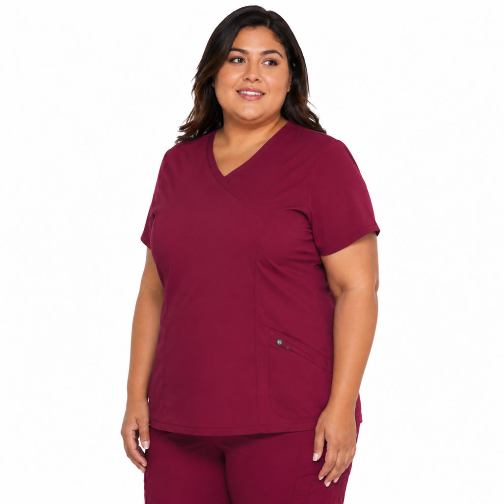 Dickies DK660 filipina quirúrgica Dynamix mujer talla extra color Vino, vista tres cuartos derecha