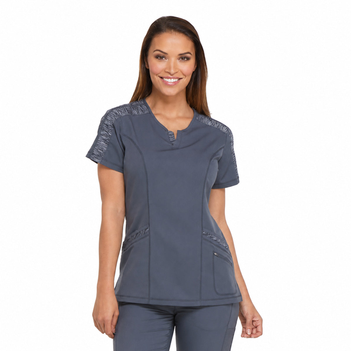 Dickies DK665 filipina quirúrgica Dynamix para mujer color Gris Oxford, vista frontal | color:gris-oxford