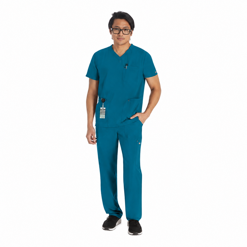 Filipina quirúrgica Dickies DK677 para hombre Azul Caribe, vista frontal de cuerpo completo