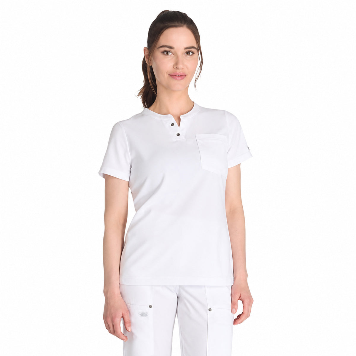 Dickies DK681 filipina quirúrgica para mujer color blanco, vista frontal | color:blanca