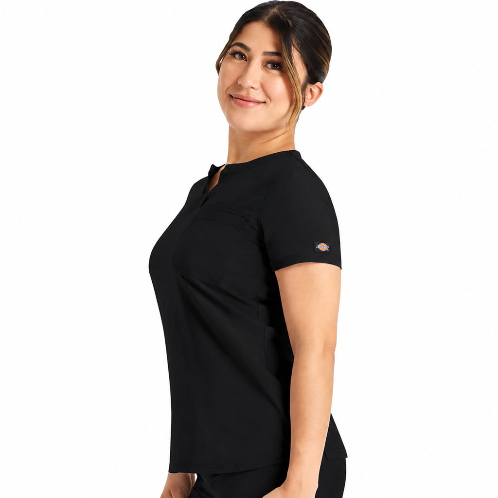 Dickies DK681 filipina quirúrgica para mujer color negro, vista de perfil