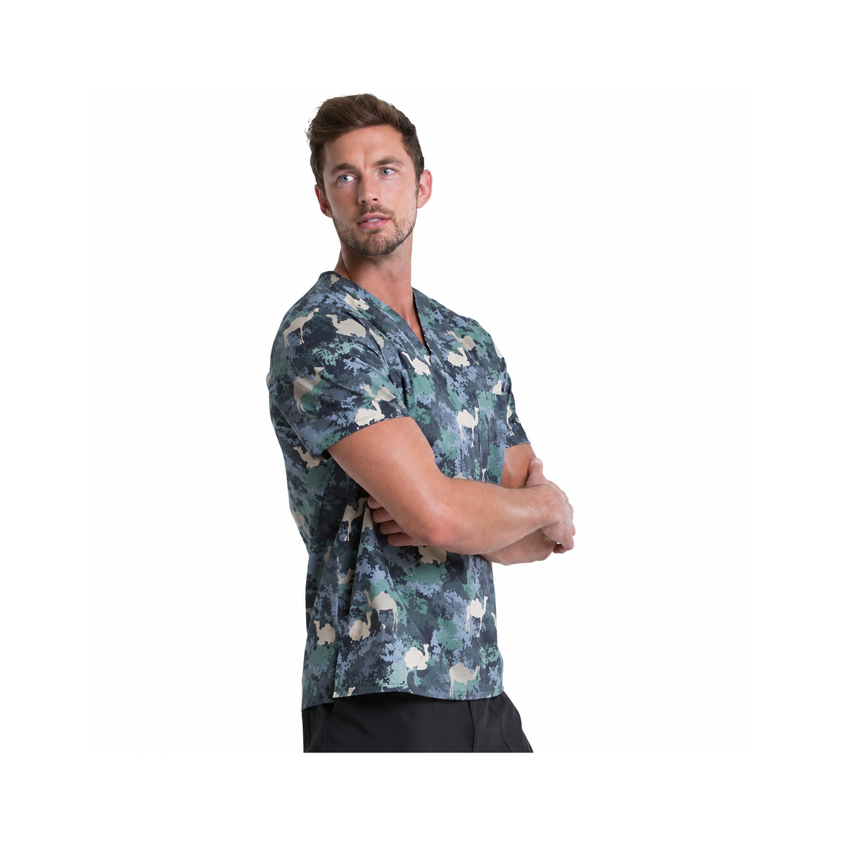 Filipina quirúrgica estampada Dickies DK725 para hombre Camel Army, vista de perfil | color:camel-army