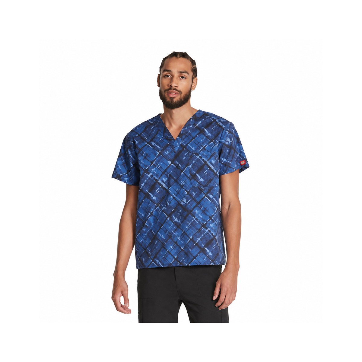 Filipina quirúrgica estampada Dickies DK725 para hombre Painterly Plaid, vista frontal | color:painterly-plaid