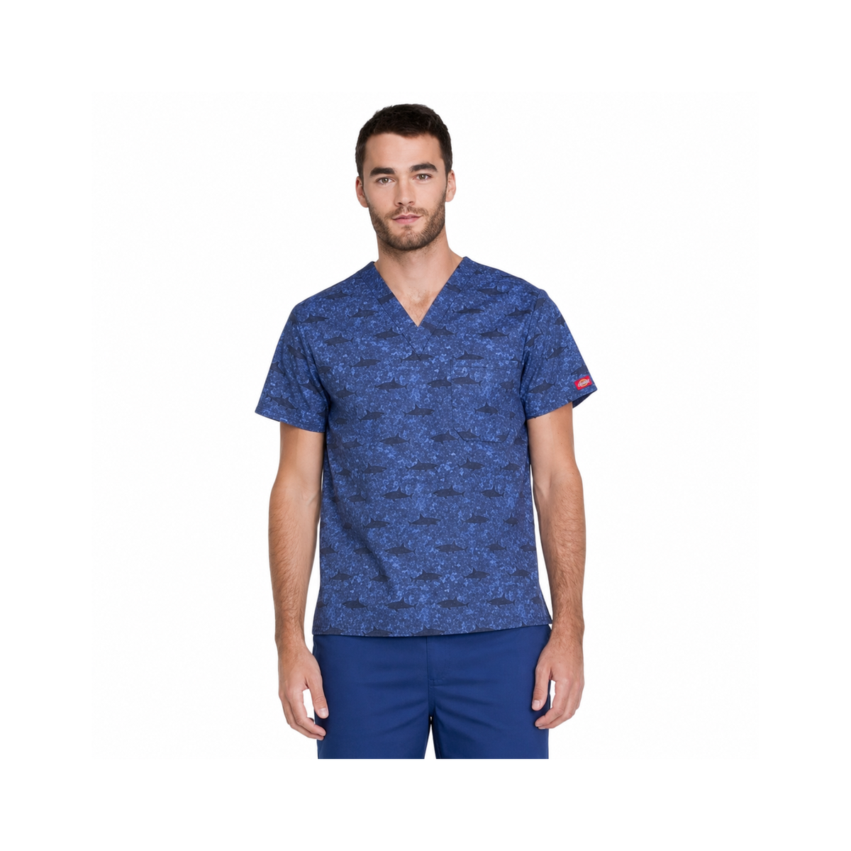 Filipina quirúrgica estampada Dickies DK725 para hombre Shark Week, vista frontal | color:shark-week