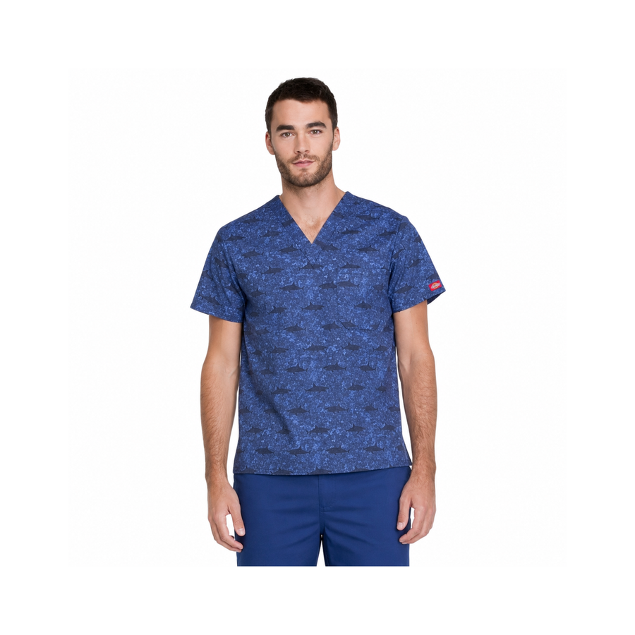 Filipina quirúrgica estampada Dickies DK725 para hombre Shark Week, vista frontal | color:shark-week