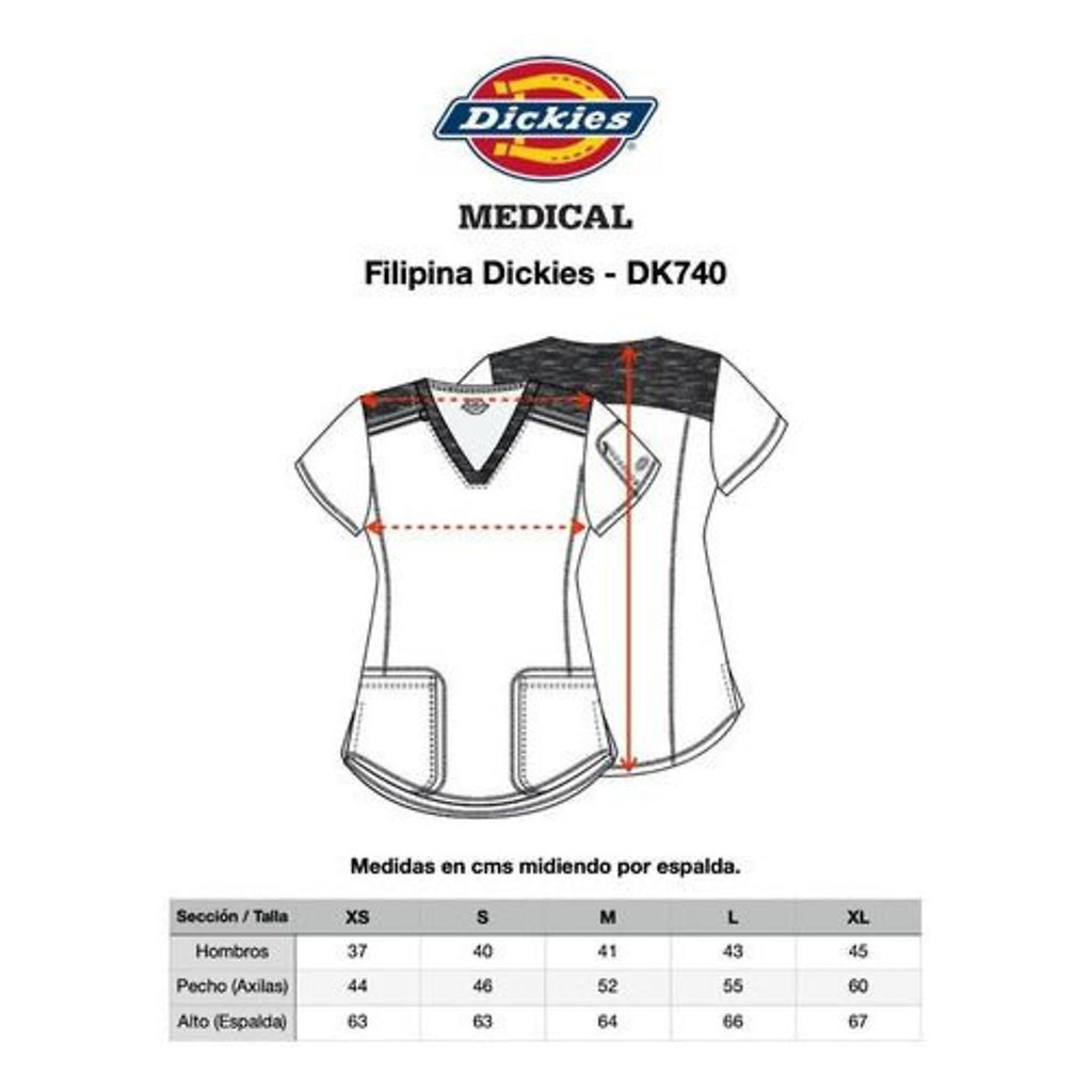 Dickies DK740 filipina quirúrgica para mujer color Pool, tabla de medidas