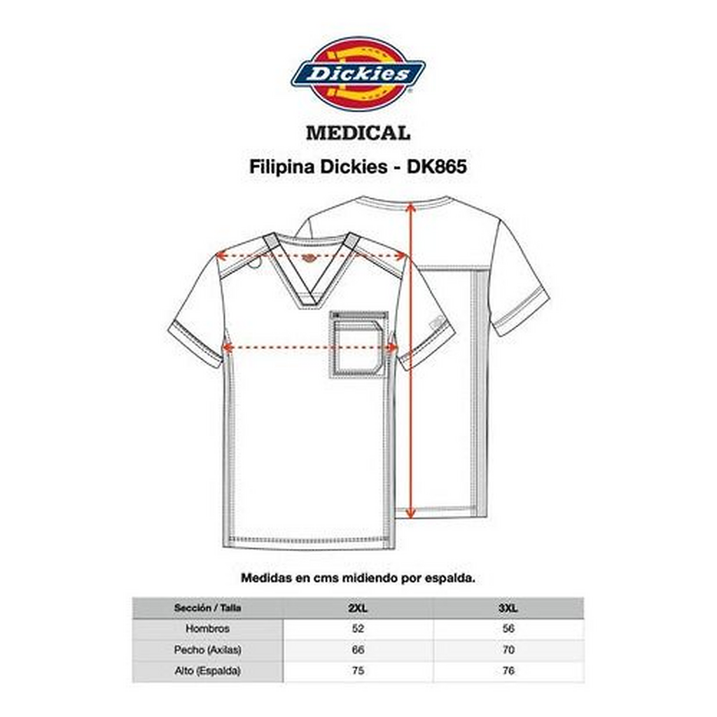 Filipina quirúrgica Dickies DK865 para hombre talla extra color Azul Marino, tabla de medidas