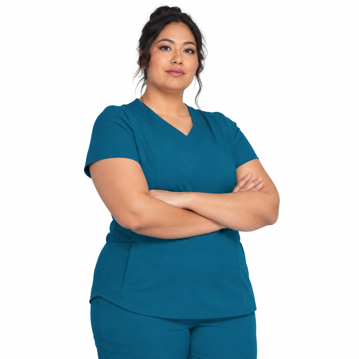 Filipina médica Dickies DK875 para mujer talla extra azul Caribe, vista frontal | color:azul-caribe