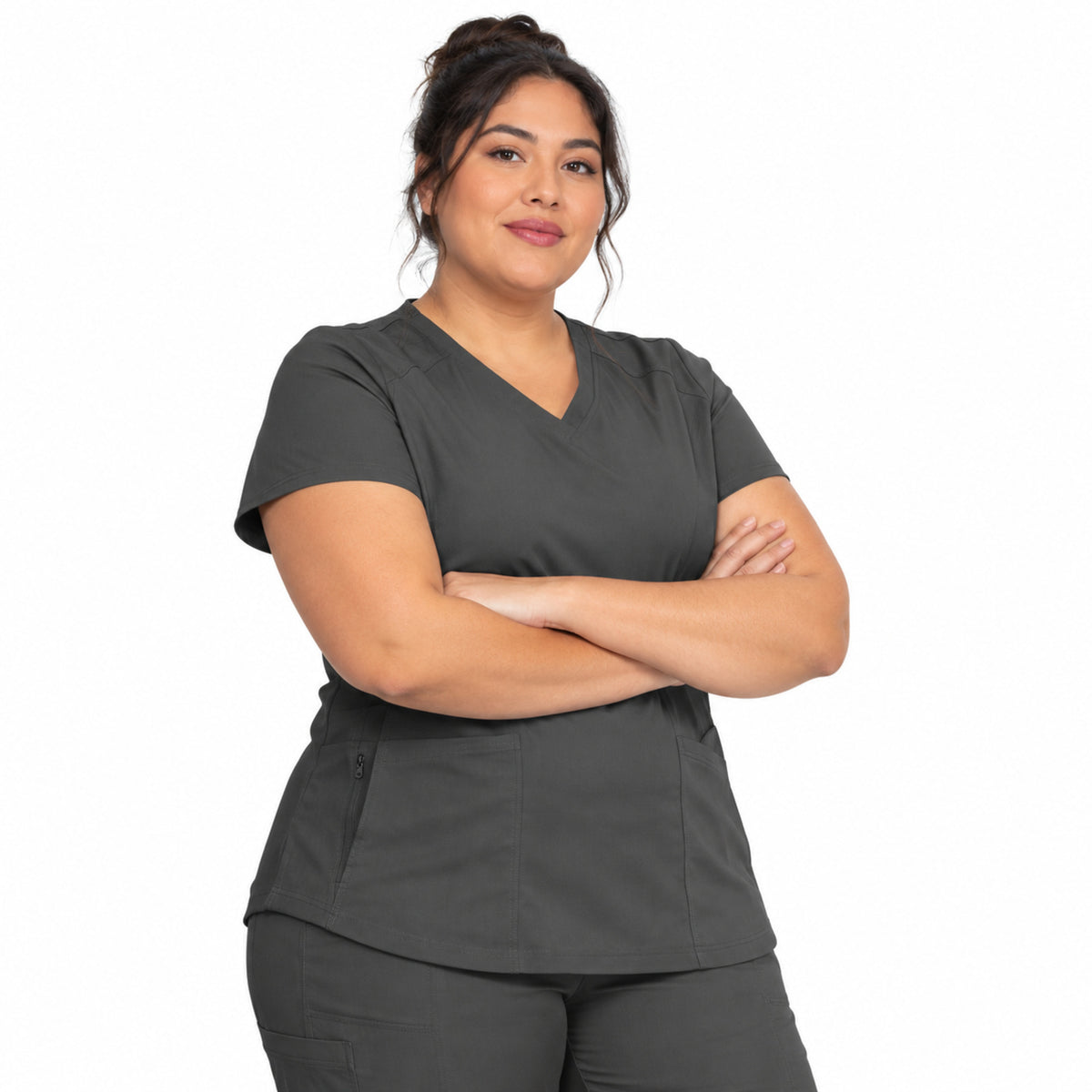 Filipina médica Dickies DK875 para mujer talla extra gris Oxford, vista frontal | color:gris-oxford