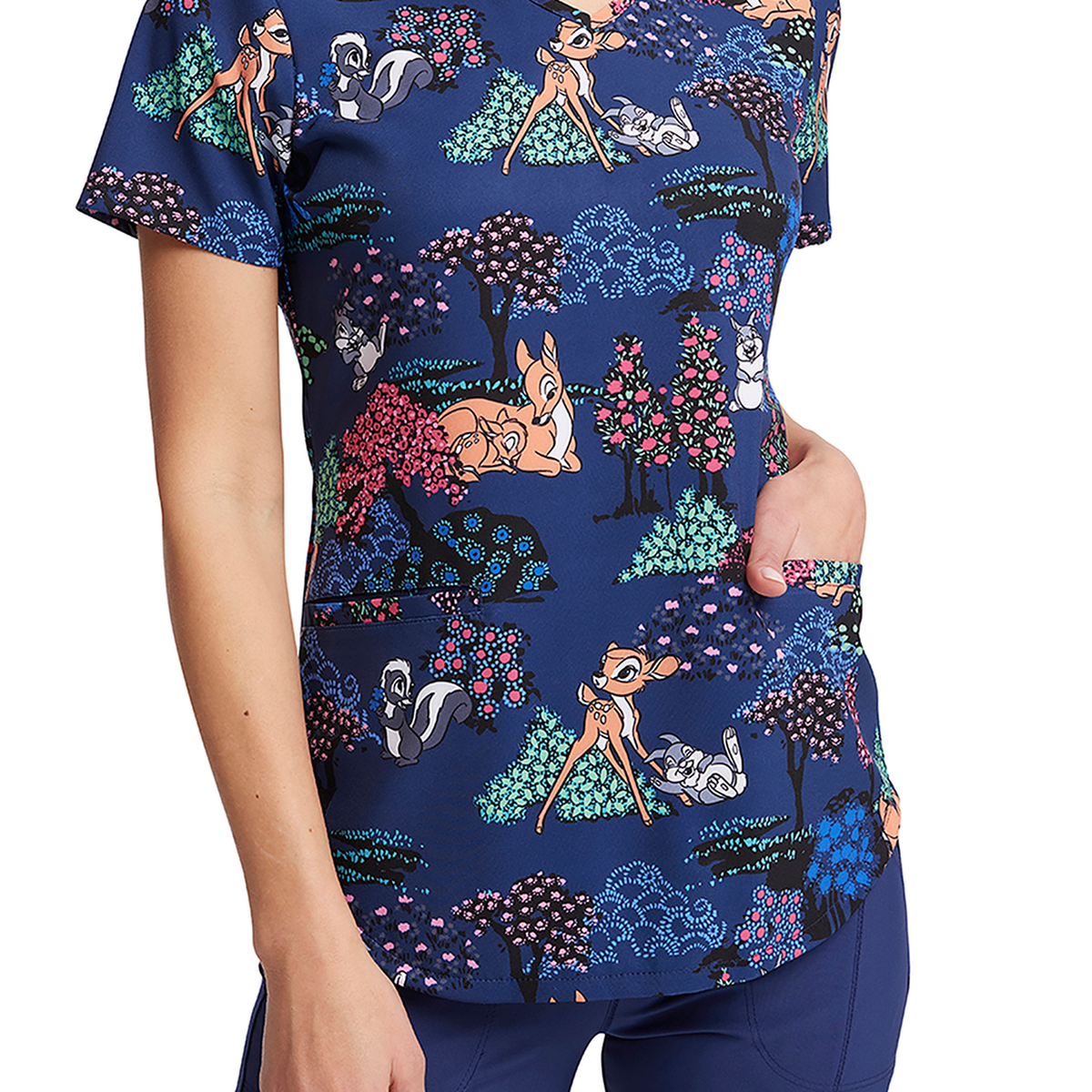 Filipina Disney TF737 para mujer, Bambi y Tambor azul marino, detalle bolsillo bajo | color:bawg-azul-marino