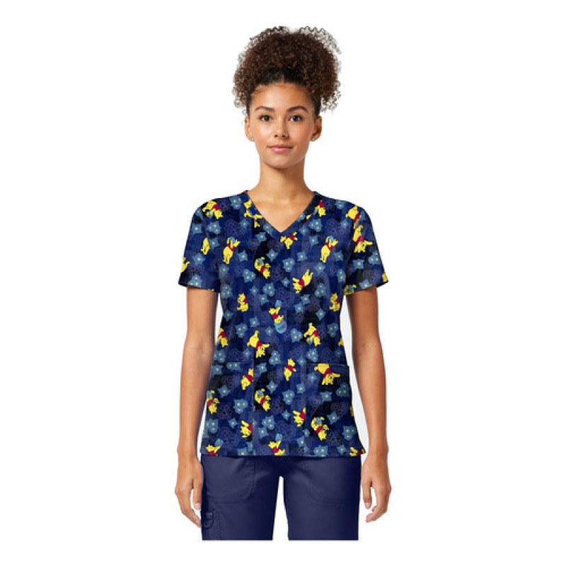 Filipina Quirúrgica Disney Tf796 Winnie Pooh Mujer #mlpos_1 | Color: PHDP - Winnie Pooh Plaid Petals #color_phdp_-_winnie_pooh_plaid_petals