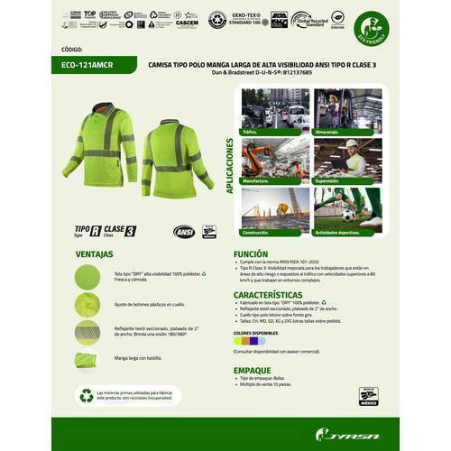 Jyrsa Eco - 121 Playera Polo Larga Reflejantes Tallas Extras - Garufa Jeans
