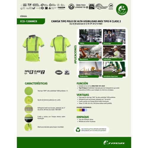 Jyrsa Sr - 120 Playera Polo Reflejantes Alta Visibilidad Extra - Garufa Jeans