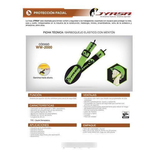 Ficha técnica del barbiquejo Jyrsa WW-2000 verde para casco de seguridad