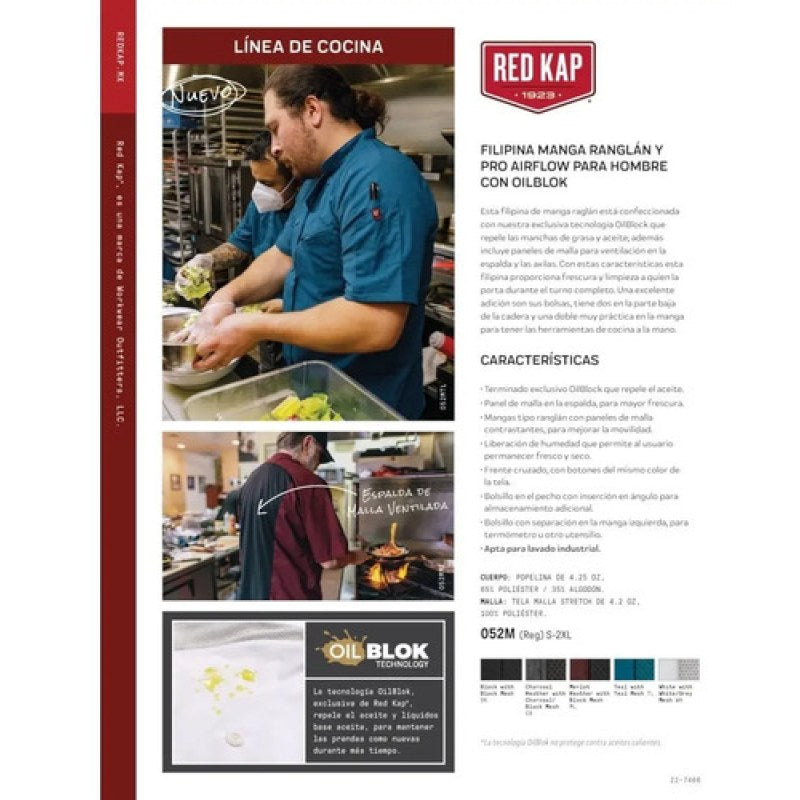 Red Kap 052m Filipina Chef Manga Corta Flujo Aire Extras #mlpos_7 | Color: BK - Negra #color_bk_-_negra #sku_052mbkss3xl