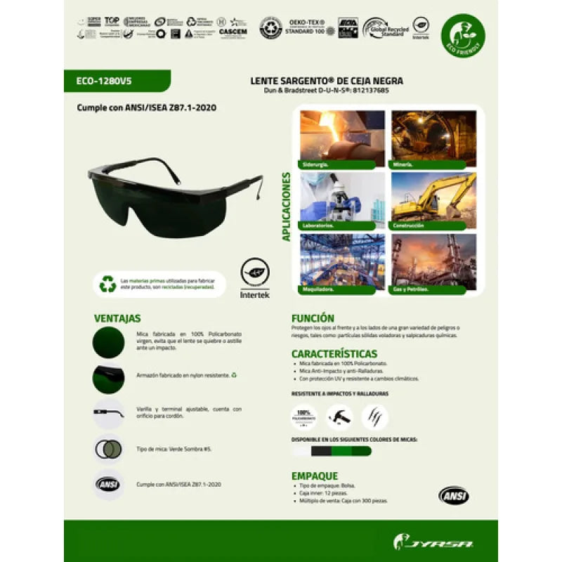 Lentes Jyrsa Sargento Protección Y Seguridad Industrial Negro #mlpos_2 #sku_jyr-1280v5