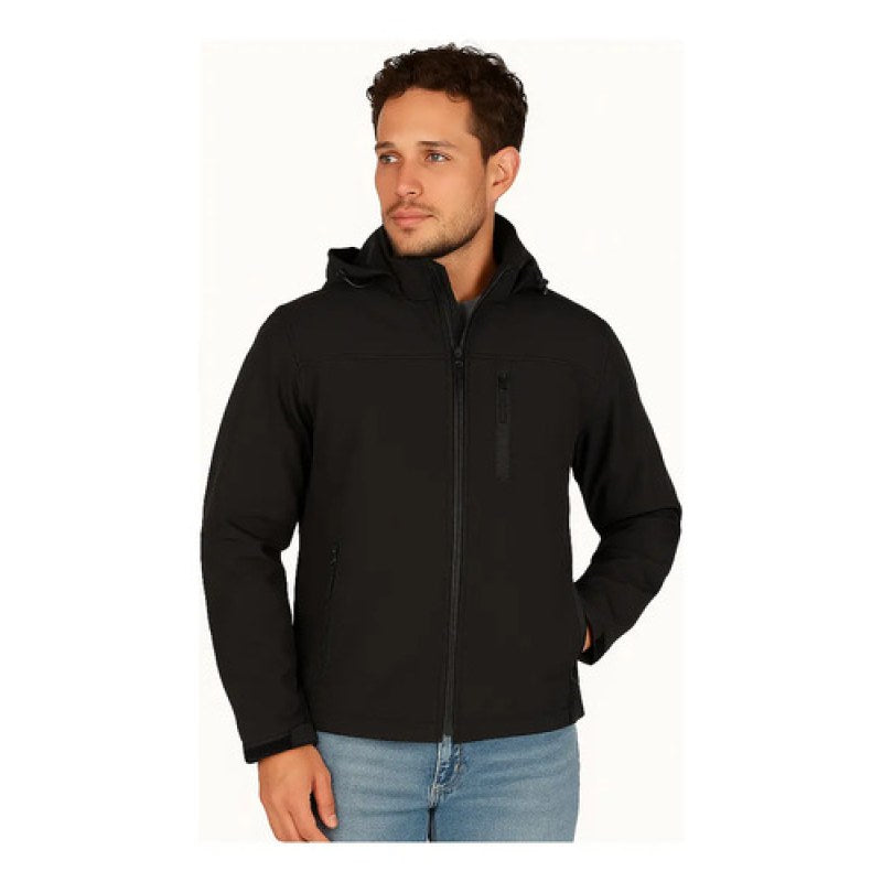 Chamarra Softshell Neopreno Repelente Cálida Térmica Capucha #mlpos_4 | Color: Negra #color_negra #sku_pc0047ngl #sku_pc0047ngm #sku_pc0047ngs #sku_pc0047ngxl