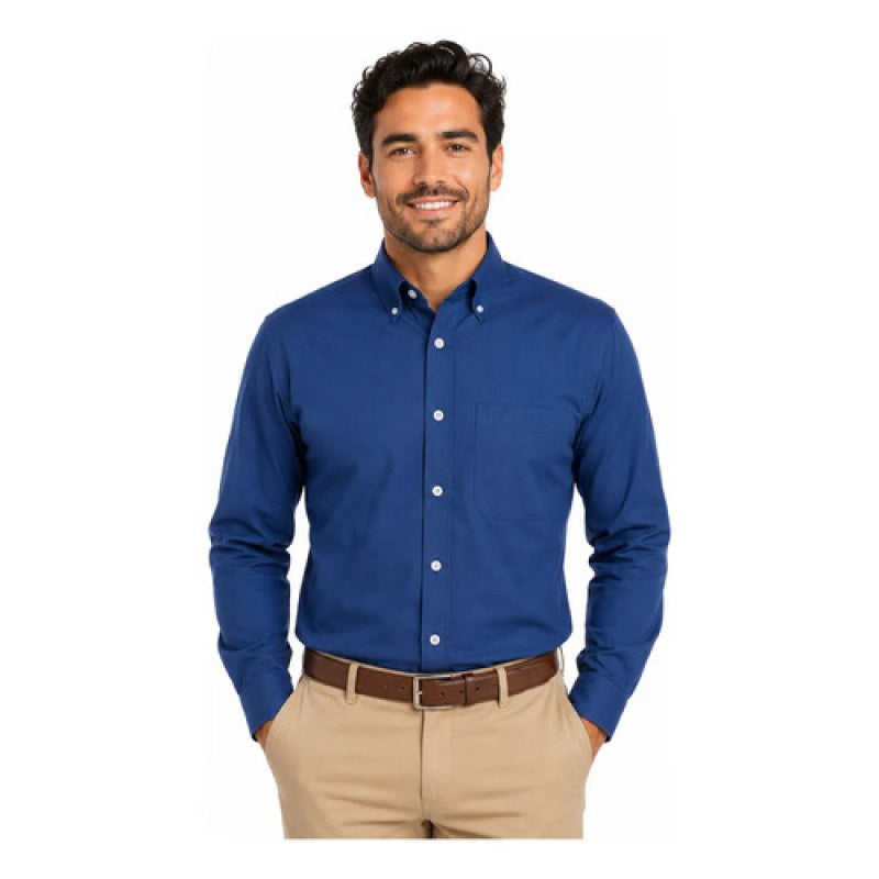 Camisa Bigbang Moon Tela Oxford Larga Casual Vestir Uniforme #mlpos_1 #mlitem_MLM3109518861 | Color: Azul Francia | Talla: M #color_azul_francia #sku_bgmnclafl #sku_bgmnclafm