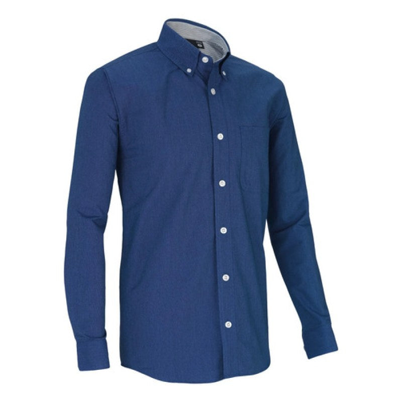 Camisa Bigbang Moon Tela Oxford Larga Casual Vestir Uniforme #mlpos_4 #mlitem_MLM3109518861 | Color: Azul Francia | Talla: M #color_azul_francia #sku_bgmnclafl #sku_bgmnclafm