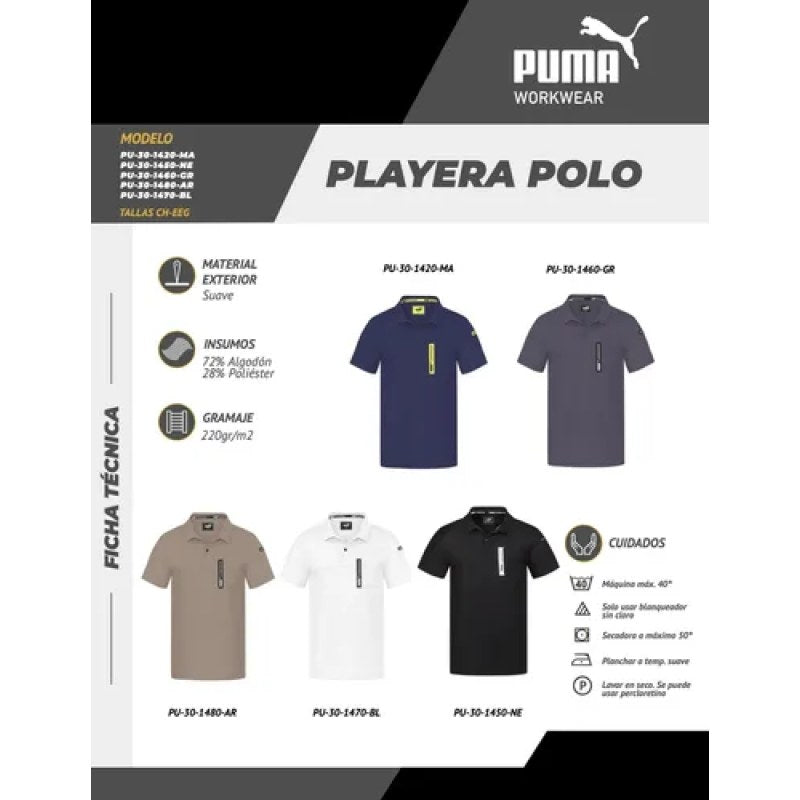 Playera Puma Workwear Tipo Polo Trabajo Durable Resistente #mlpos_14 #mlitem_MLM6174174098 | Color: Blanca | Talla: M #color_blanca #sku_pu-30-1470-bl-m