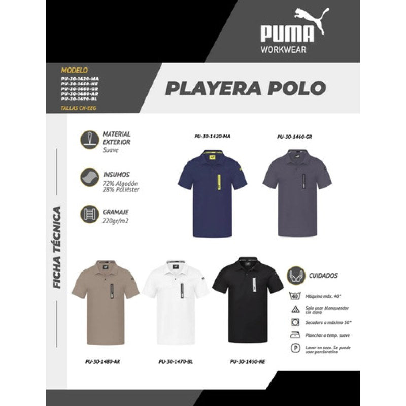 Playera Puma Workwear Tipo Polo Trabajo Durable Resistente #mlpos_22 #mlitem_MLM6174174100 | Color: Negra | Talla: M #color_negra #sku_pu-30-1450-ne-m