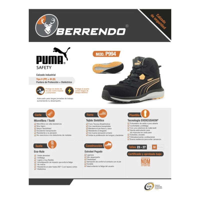 Bota Seguridad Puma P994 Dieléctrica Casquillo Mujer #mlpos_7 #mlitem_MLM6177882392 | Color: Negra | Talla: 23 MX #color_negra #sku_p994ng23 #sku_p994ng24 #sku_p994ng25