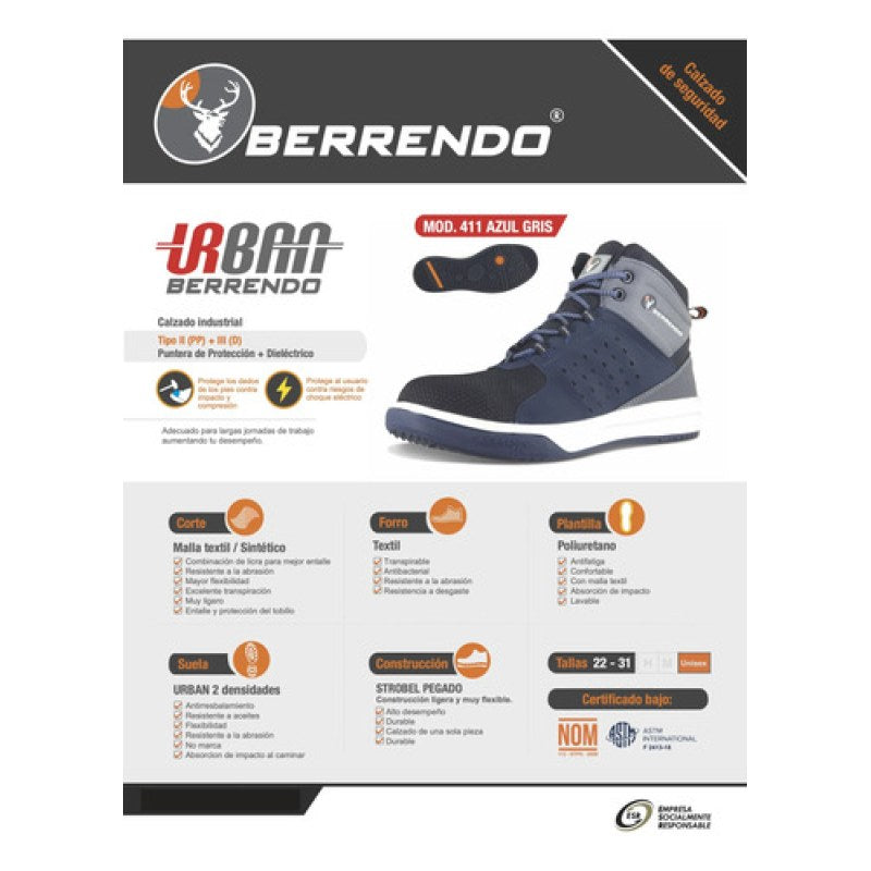 Tenis Seguridad Berrendo 411 Dieléctrico Casquillo Acero #mlpos_6 #mlitem_MLM6190614762 | Color: Azul | Talla: 27 MX #color_azul #sku_411az26 #sku_411az27 #sku_411az28