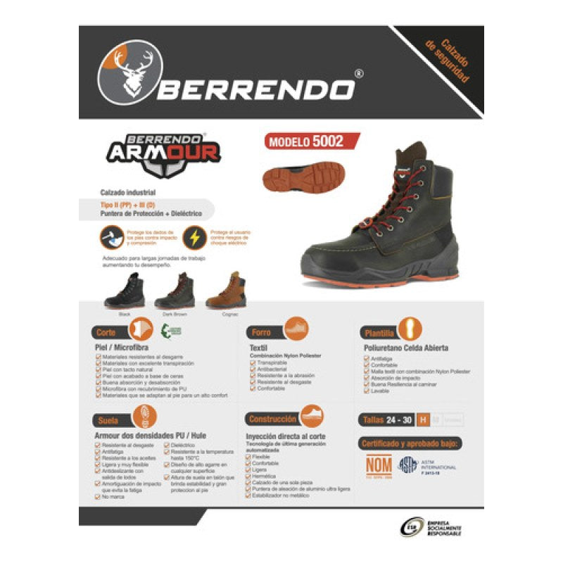 Bota Seguridad Berrendo 5002 Armour Dieléctrica Casquillo #mlpos_7 #mlitem_MLM3472327723 | Color: Negro | Talla: 27 MX #color_negro #sku_5002ng26 #sku_5002ng27 #sku_5002ng28
