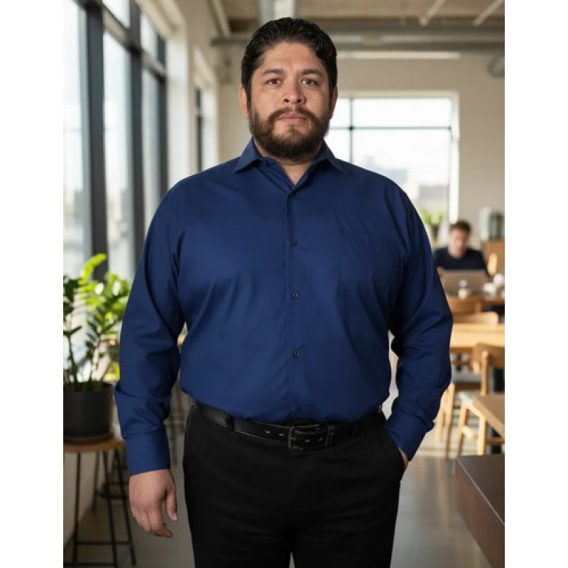 Camisa Vestir De Adulto Azul Marino Talla Extras 44 46 48 50 #mlpos_8 | Color: Azul marino - Zanely #color_azul_marino_-_zanely #sku_znmrn44 #sku_znmrn46 #sku_znmrn48 #sku_znmrn50