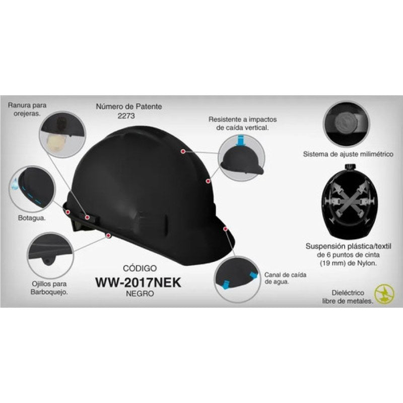 Casco Seguridad Jyrsa Ajuste Matraca Dieléctrico Certificado #mlpos_16 | Color: Negro #color_negro #sku_eco-2017nek